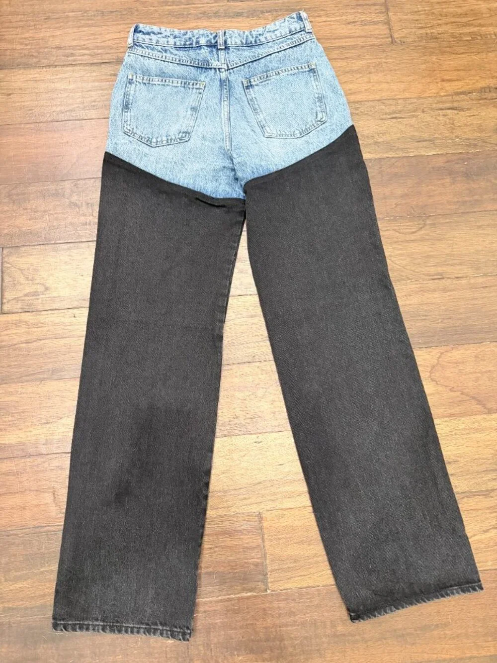 PIRAL Colorblock Straight Leg Jeans High Rise Two Tone Black Blue Women’s M